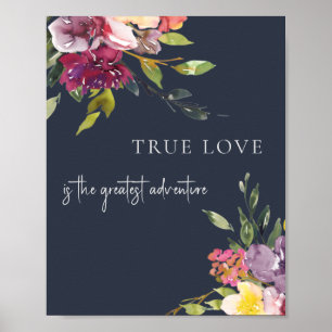 Póster Rubor de la Marina Burgundy Floral Verdadera Avent