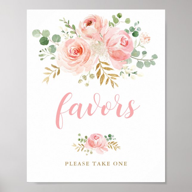 Póster Rubor Floral Baby Shower favorece el Rótulo (Frente)
