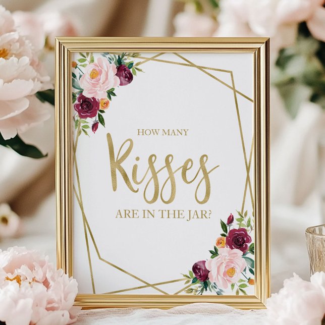 Póster Rubor Floral Borgoña Cuántos Besos Letrero (Subido por el creador)