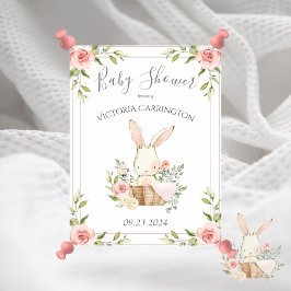 Póster Rubor Floral Bunny Baby Shower rosa