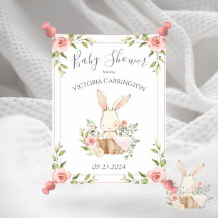 Póster Rubor Floral Bunny Baby Shower rosa