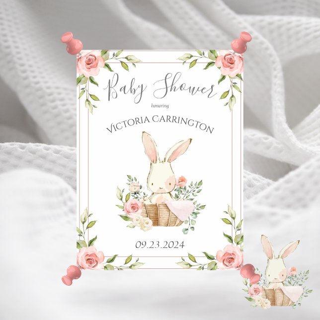 Póster Rubor Floral Bunny Baby Shower rosa (Subido por el creador)