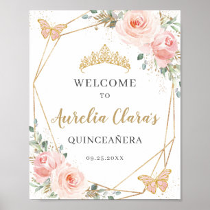 Póster Rubor Floral Butterflies Quinceanera Cumpleaños