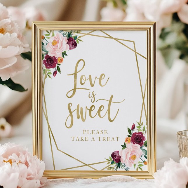 Póster Rubor Floral de Burdeos  Amor es Dulce Letrero (Subido por el creador)