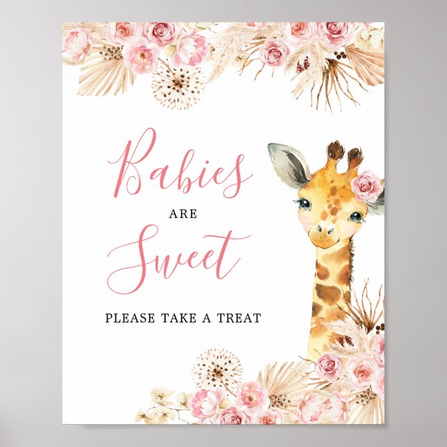 Póster Rubor Giraffe rosa Baby Shower Los bebés son dulce (Frente)