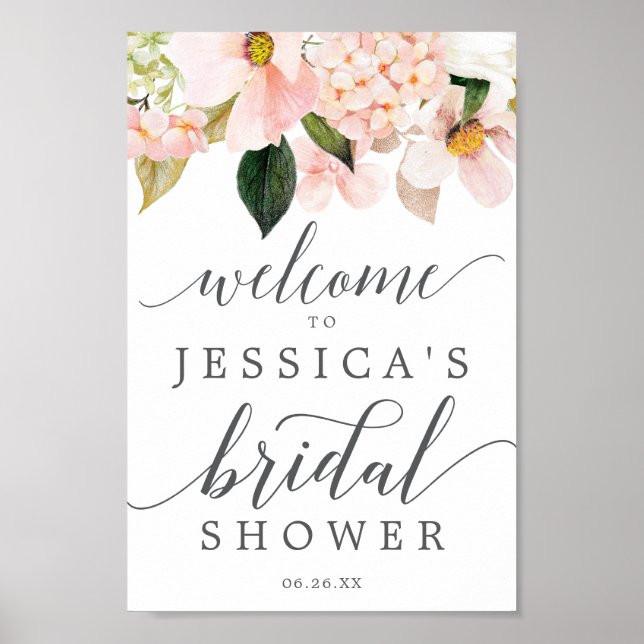 Póster Rubor Hydrangea Bridal Shower Welcome Sign (Frente)