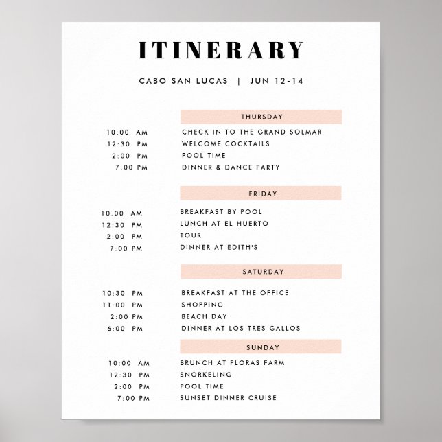 Póster Rubor Itinerario simple de 4 días (Frente)
