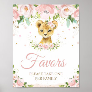 Póster Rubor Lion Pink Floral Baby Shower Favor de cumple