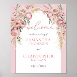 Póster Rubor peonies pampas boho arch boda bienvenido