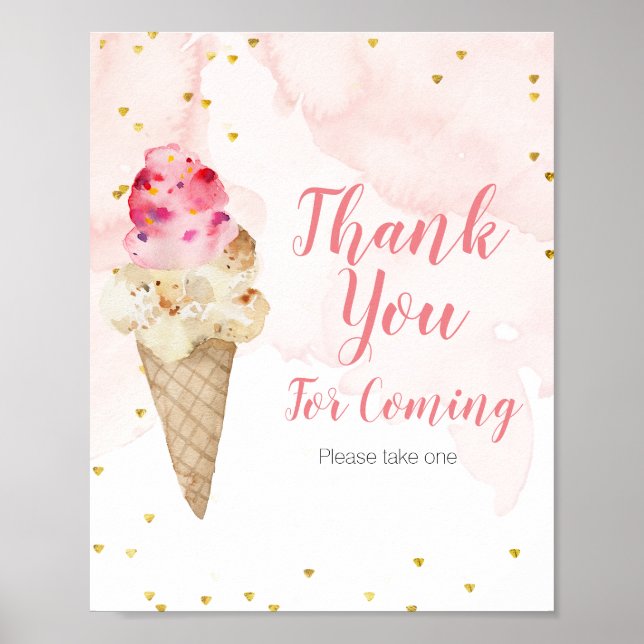 Póster Rubor Pink and Gold Ice Cream Gracias por venir (Frente)