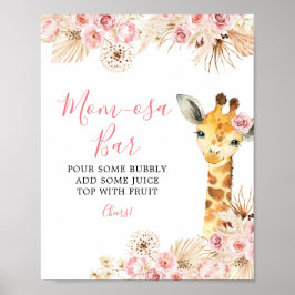 Póster Rubor Pink Boho Giraffe Baby Shower Mom-osa Bar