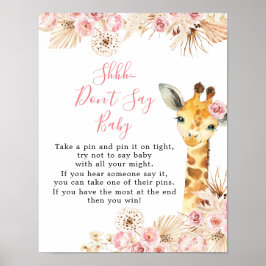 Póster Rubor Pink Boho Giraffe Baby Shower no dice bebé