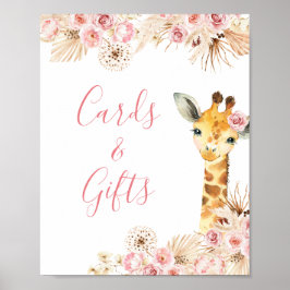 Póster Rubor Pink Boho Giraffe Tarjetas de Baby Shower y 