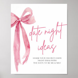 Póster Rubor Pink Bow Bridal Date Noche Ideas Rótulo