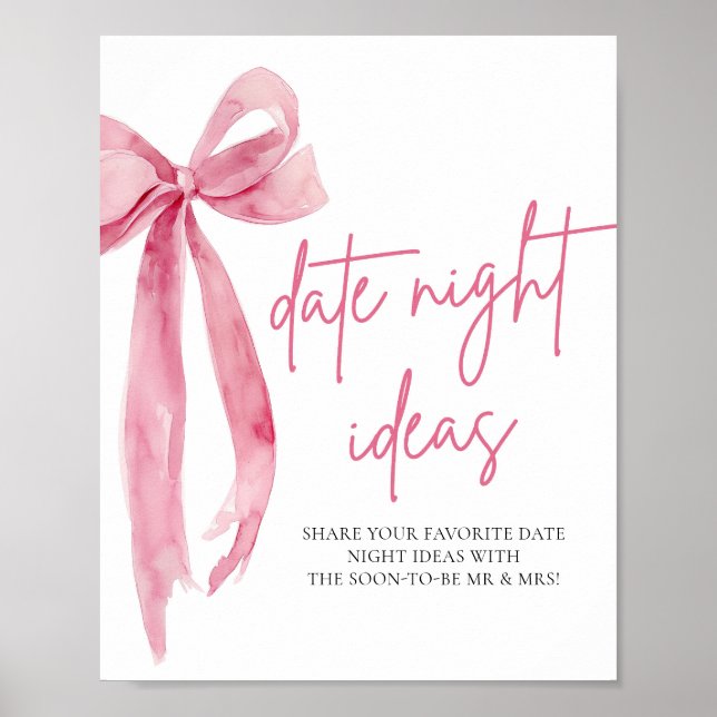 Póster Rubor Pink Bow Bridal Date Noche Ideas Rótulo (Frente)