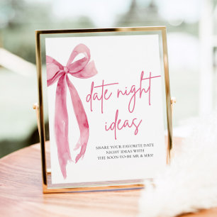 Póster Rubor Pink Bow Bridal Date Noche Ideas Rótulo