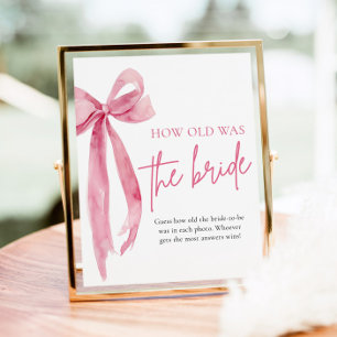 Póster Rubor Pink Bow How Old Was Bridal Shower