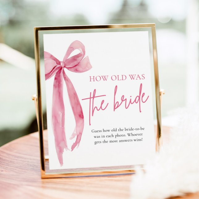 Póster Rubor Pink Bow How Old Was Bridal Shower (Blush Pink Bow How Old Was The Bride Bridal Shower Poster)