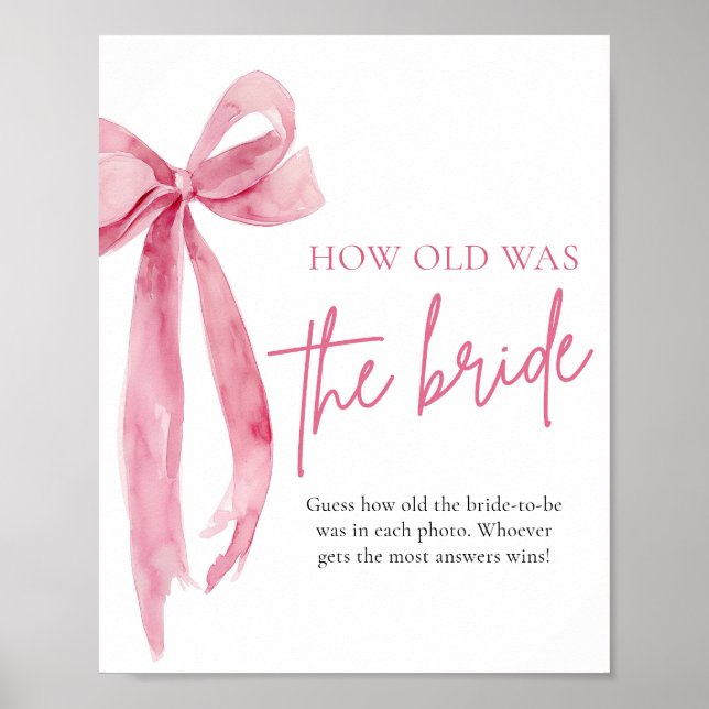 Póster Rubor Pink Bow How Old Was Bridal Shower (Frente)