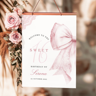 Póster Rubor Pink Bow Sweet 16 Cumpleaños