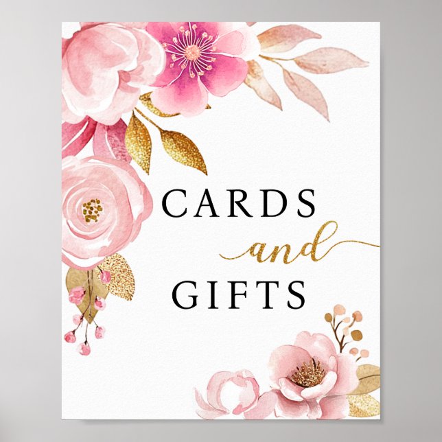 Póster Rubor Pink Cards & Gifts Baby Shower Rótulo (Frente)