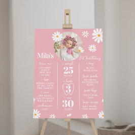 Póster Rubor Pink Daisy Primer Rótulo de cumpleaños