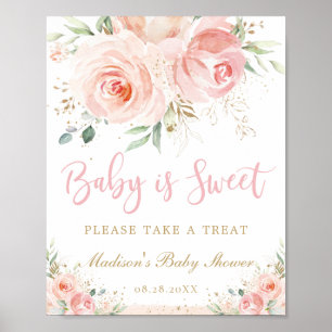 Póster Rubor Pink Floral Baby es Sweet Tret Baby Shower