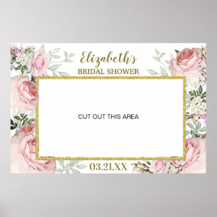 Póster Rubor Pink Floral Gold Photo Booth Frame Prop