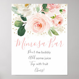 Póster Rubor Pink Gold Floral Bridal Shower Mimosa Bar
