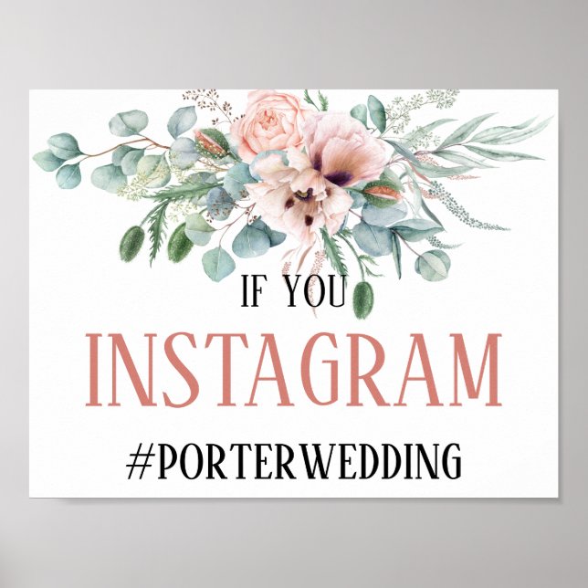 Póster Rubor Pink & Ivory inspira el Rótulo Boda de Insta (Frente)