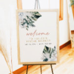 Póster Rubor Pink Tropical Palm Pampas Bridal Shower Post<br><div class="desc">Este cartel de bienvenida de ducha de novia incluye pampas rosas,  hojas tropicales de palma y un divertido guión manuscrito. Este poster con ducha de novia es perfecto para su playa o para su evento de ducha de novia con temática tropical.</div>