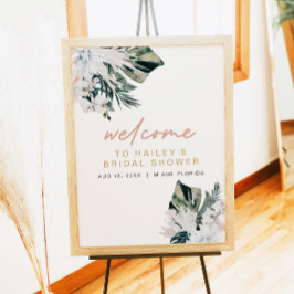 Póster Rubor Pink Tropical Palm Pampas Bridal Shower Post