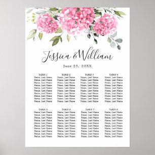 Póster Rubor rosa Hydrangea Floral 8 Mesas de asiento GRÁ