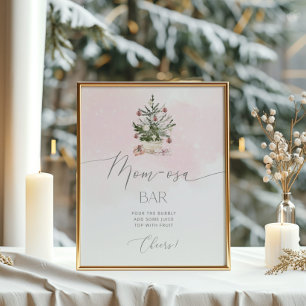 Póster Rubor rosa Invierno árbol de Navidad bar mamá-osa
