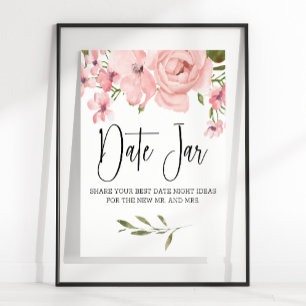 Póster Rubor Rosa Rosa Elegante Rótulo nocturno con flore