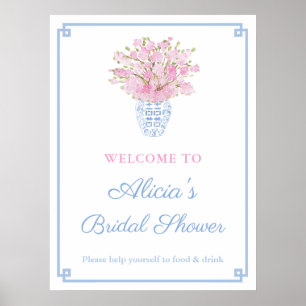 Póster Rubor Rosa y Azul Pálido Chinoisería Ducha de Boda