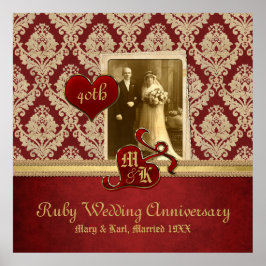 Póster Ruby Boda Aniversario Antiguo Damasco Oro Rojo