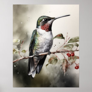 Póster Ruby Throated Hummingbird Bird Art Print Poster