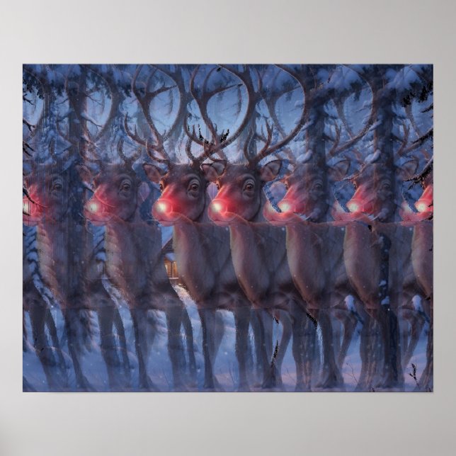 Póster Rudolph Reindeer 3D Stereogram Christmas Scene  (Frente)