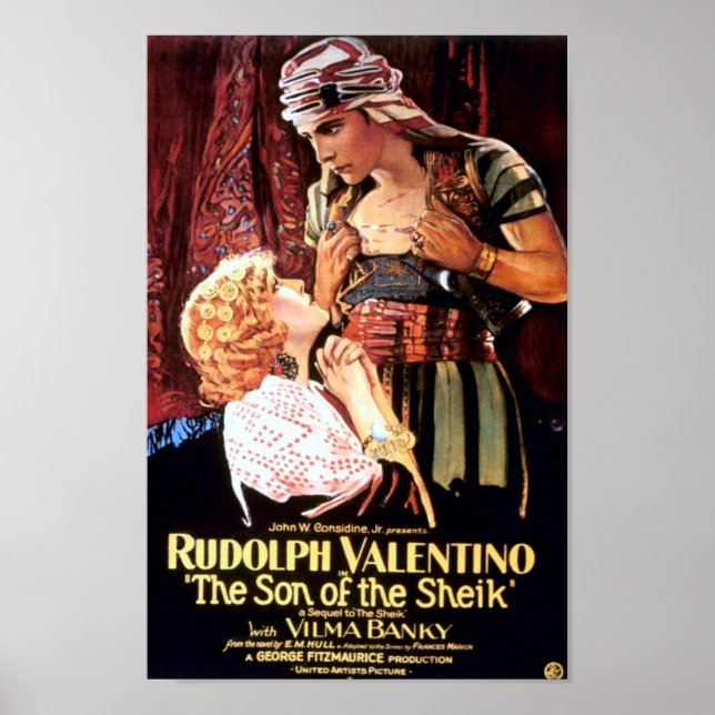 Póster Rudolph Valentino en "El hijo del jeque" (Frente)