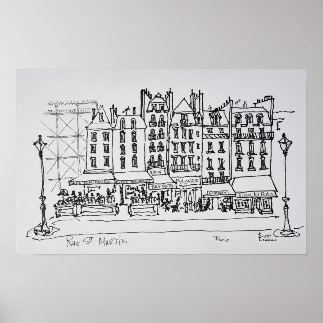 Póster Rue histórica St. Martin, París, Francia (Frente)