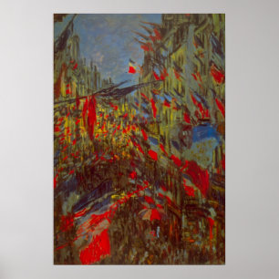 Póster Rue Montorgueil con banderas de Claude Monet