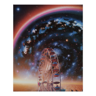 Póster  Rueda Cósmica de Ferris Bajo una Galaxia de Neón 