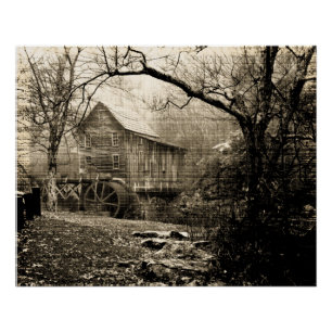 Póster Rueda de agua de época