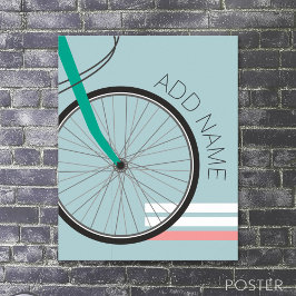 Póster Rueda de bicicleta Hipster con nombre personalizad