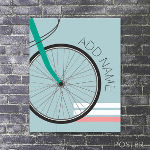Póster Rueda de bicicleta Hipster con nombre personalizad