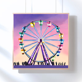 Póster Rueda De Chicago Atardecer | Hermosa Acuarela