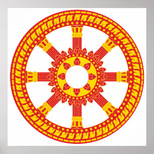 Póster Rueda de Dharmachakra del símbolo de Ashtamangala
