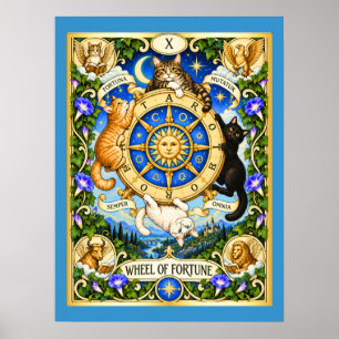 Póster Rueda de la Fortuna Gatos Tarot - Ciclos de Cambio