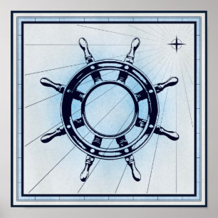 Póster Rueda de náutica vintage